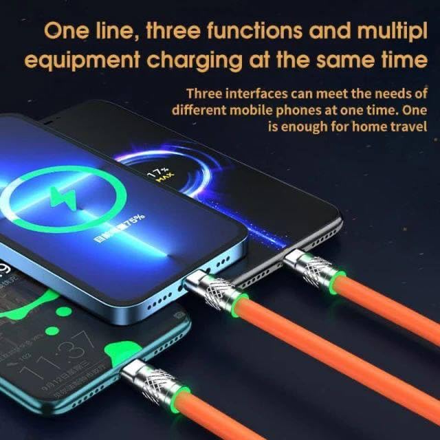 120W 3-in-1 Fast Charging Retractable USB Cable for All Phones and Tablets