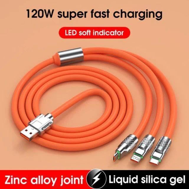 120W 3-in-1 Fast Charging Retractable USB Cable for All Phones and Tablets