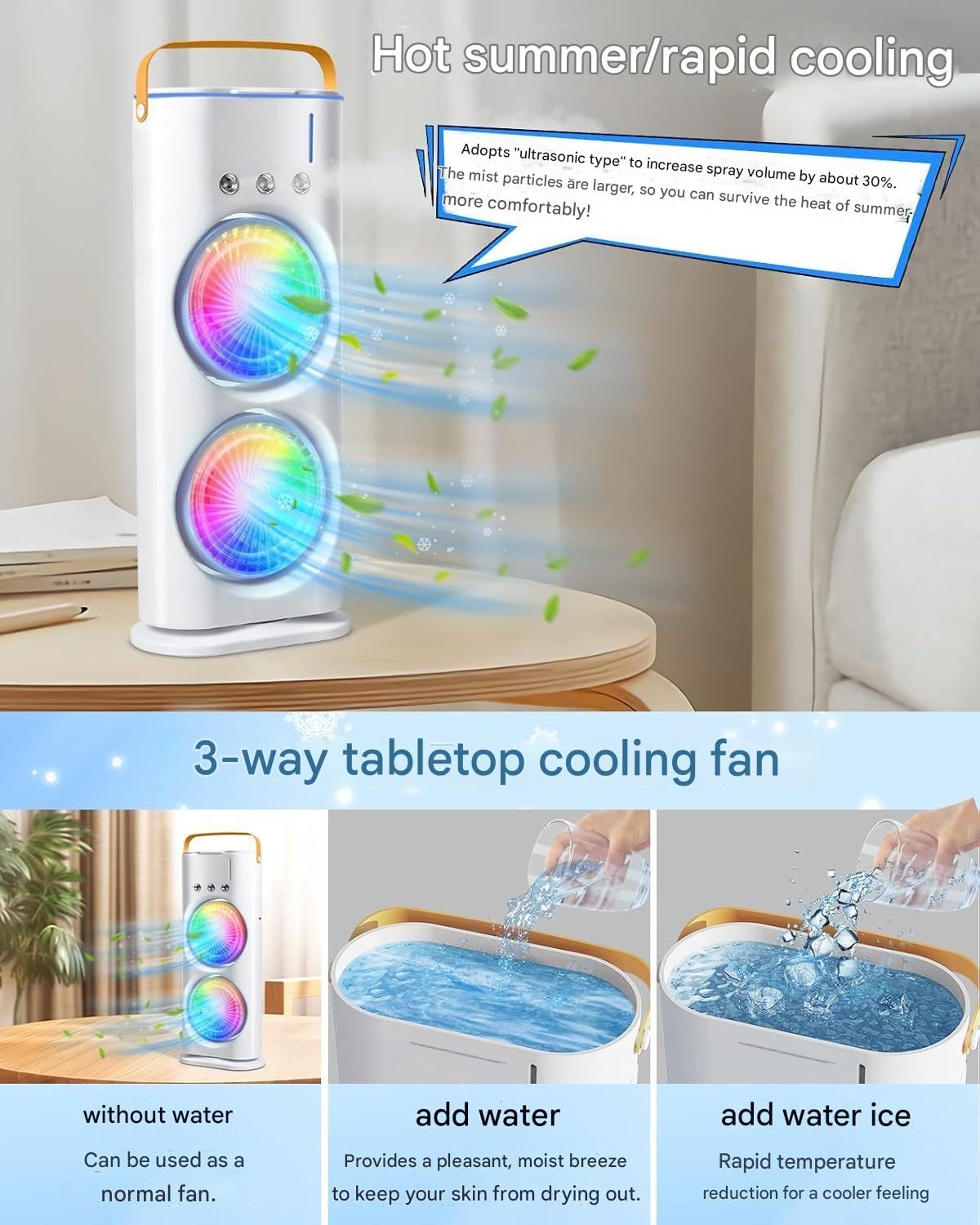 Rechargeable Cold Spray Air Fan with 280 ml Water Tank