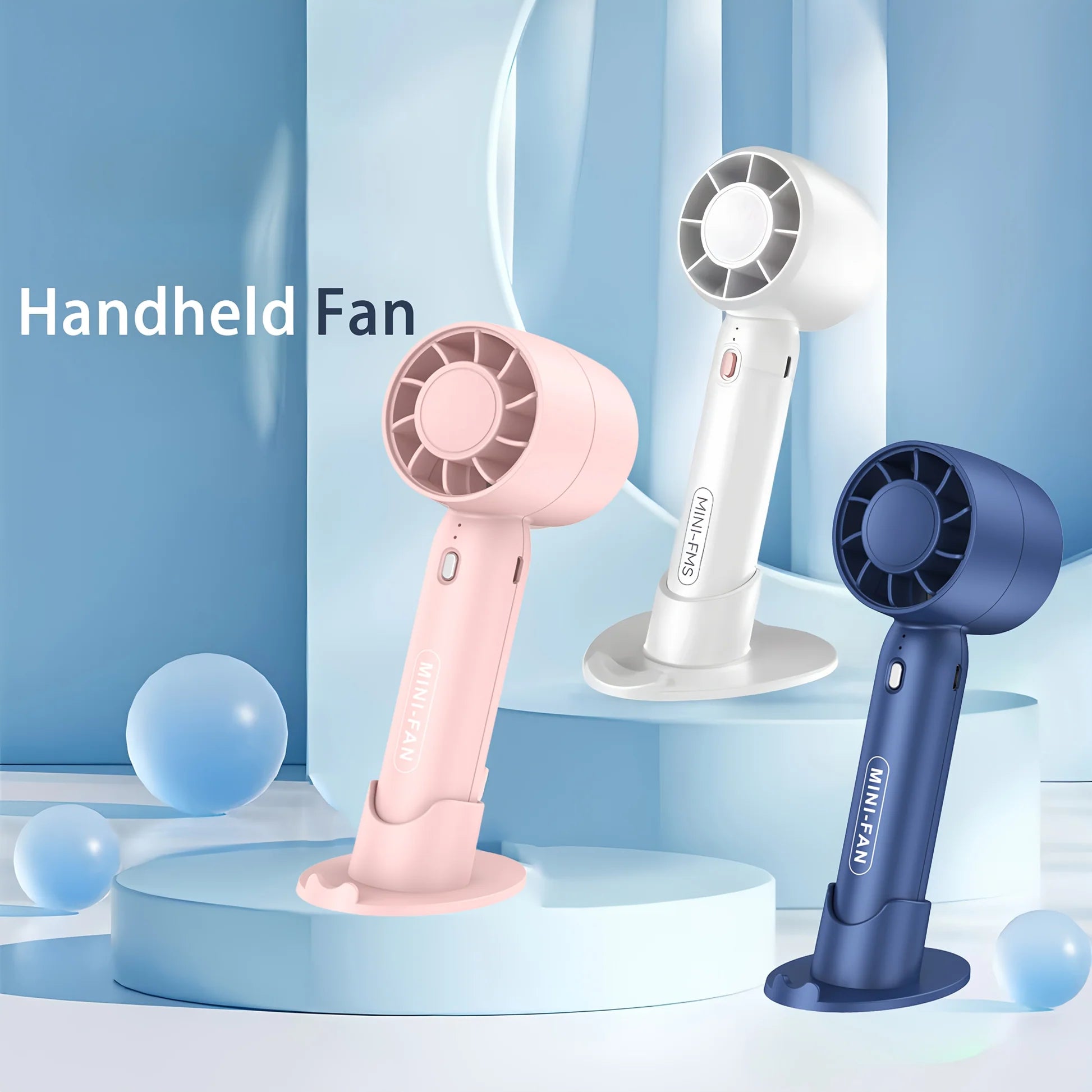 Portable Mini USB Fan – Rechargeable, 3-Speed, with Base Stand