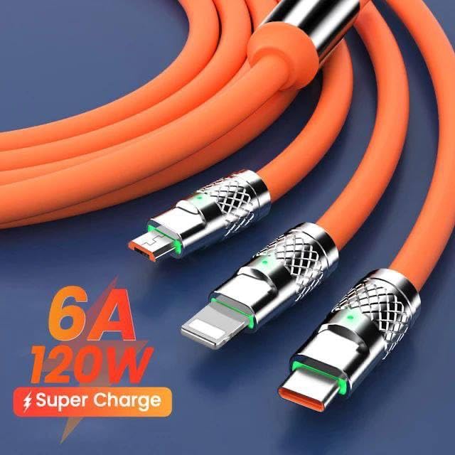 120W 3-in-1 Fast Charging Retractable USB Cable for All Phones and Tablets