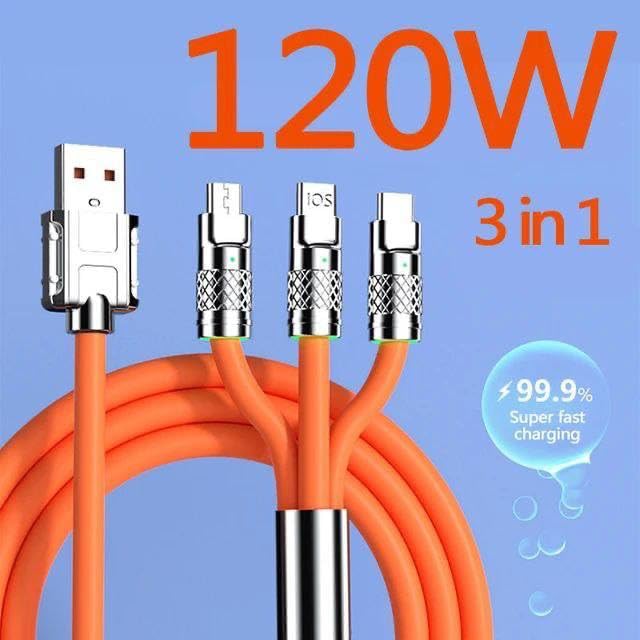 120W 3-in-1 Fast Charging Retractable USB Cable for All Phones and Tablets
