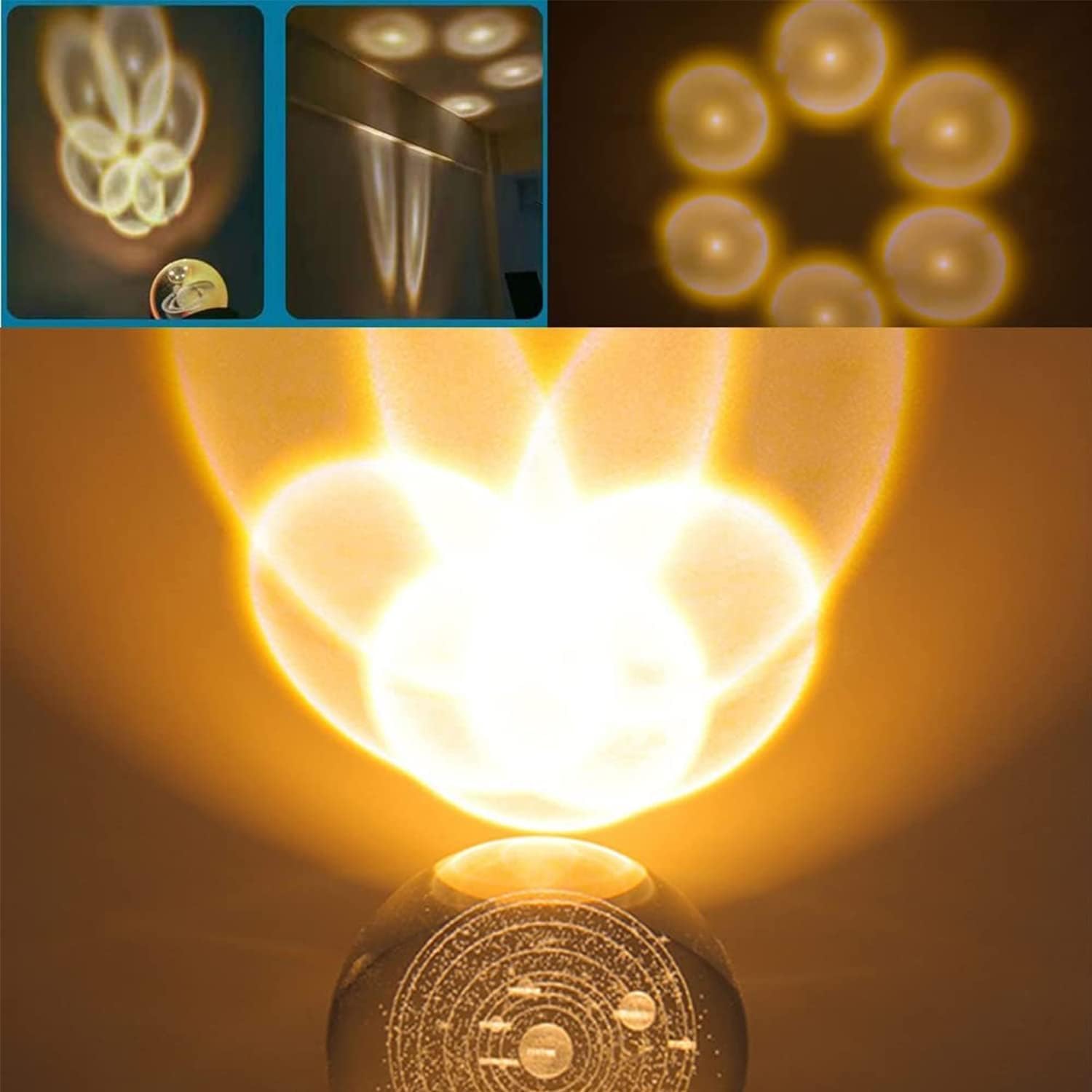 Crystal Ball Night Light,2.4 Inch Glass Ball Night LED Lamp with Woodern Base