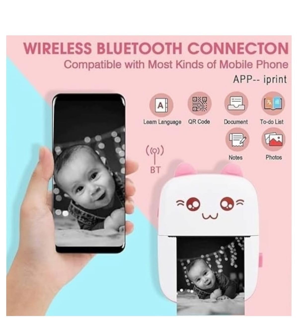 Portable Bluetooth Thermal Printer – Inkless, Compatible with Android & iOS