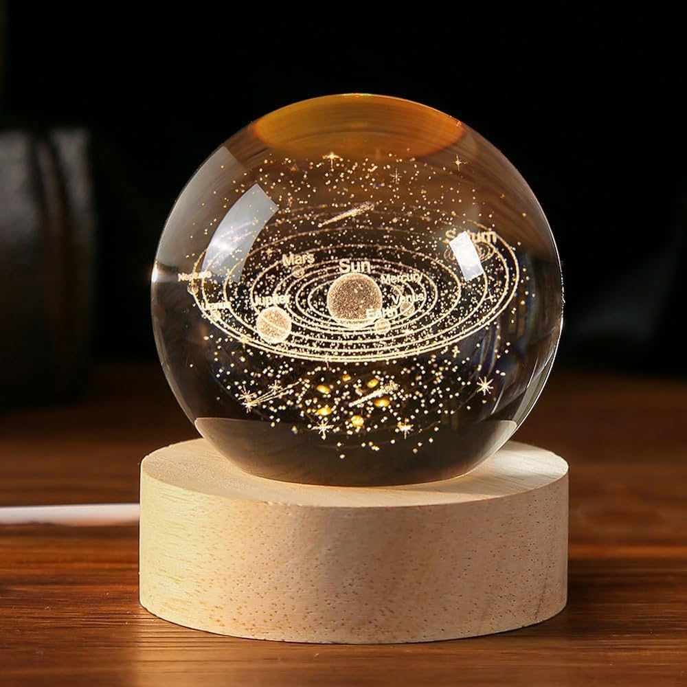 Crystal Ball Night Light,2.4 Inch Glass Ball Night LED Lamp with Woodern Base