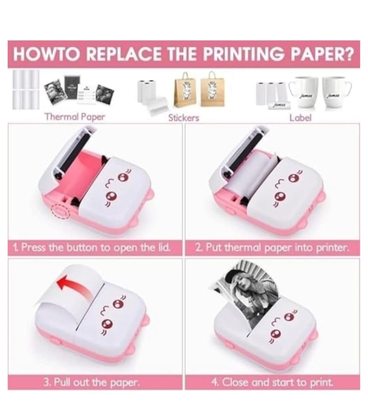 Portable Bluetooth Thermal Printer – Inkless, Compatible with Android & iOS