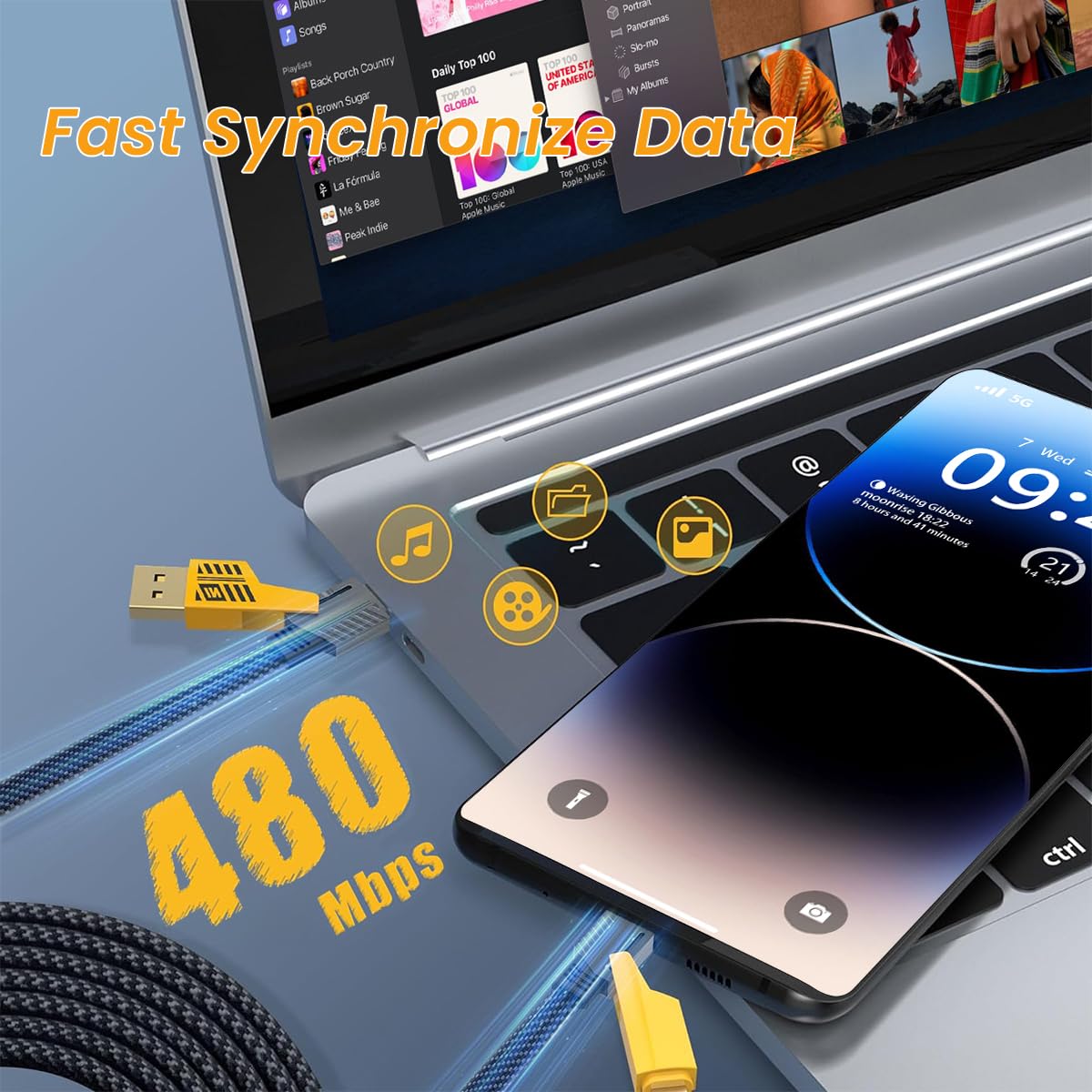 4-in-1 USB-C Charging & Data Cable: USB-C to Lightning, USB-C to USB-A, USB-A to Lightning, PD60W. Compatible with iPhone 15/14/13, laptops, and tablets.