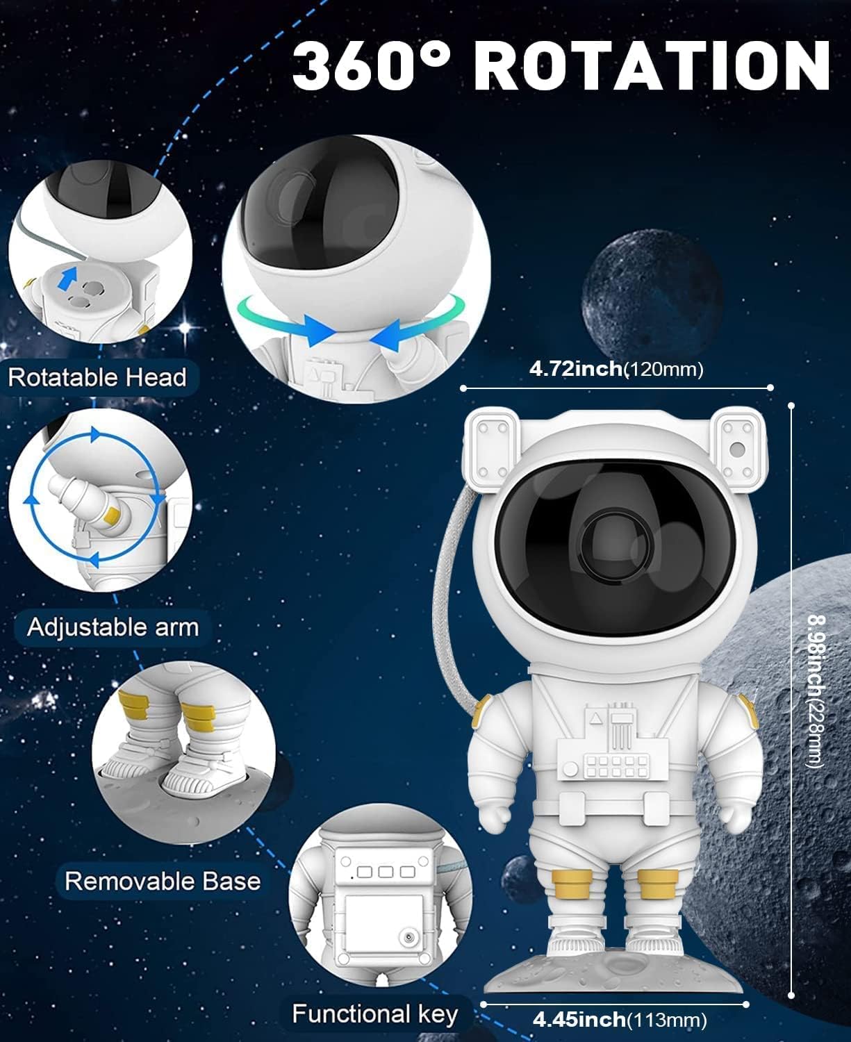 Astronaut Galaxy Projector – 360° LED Star Light with Remote & Timer