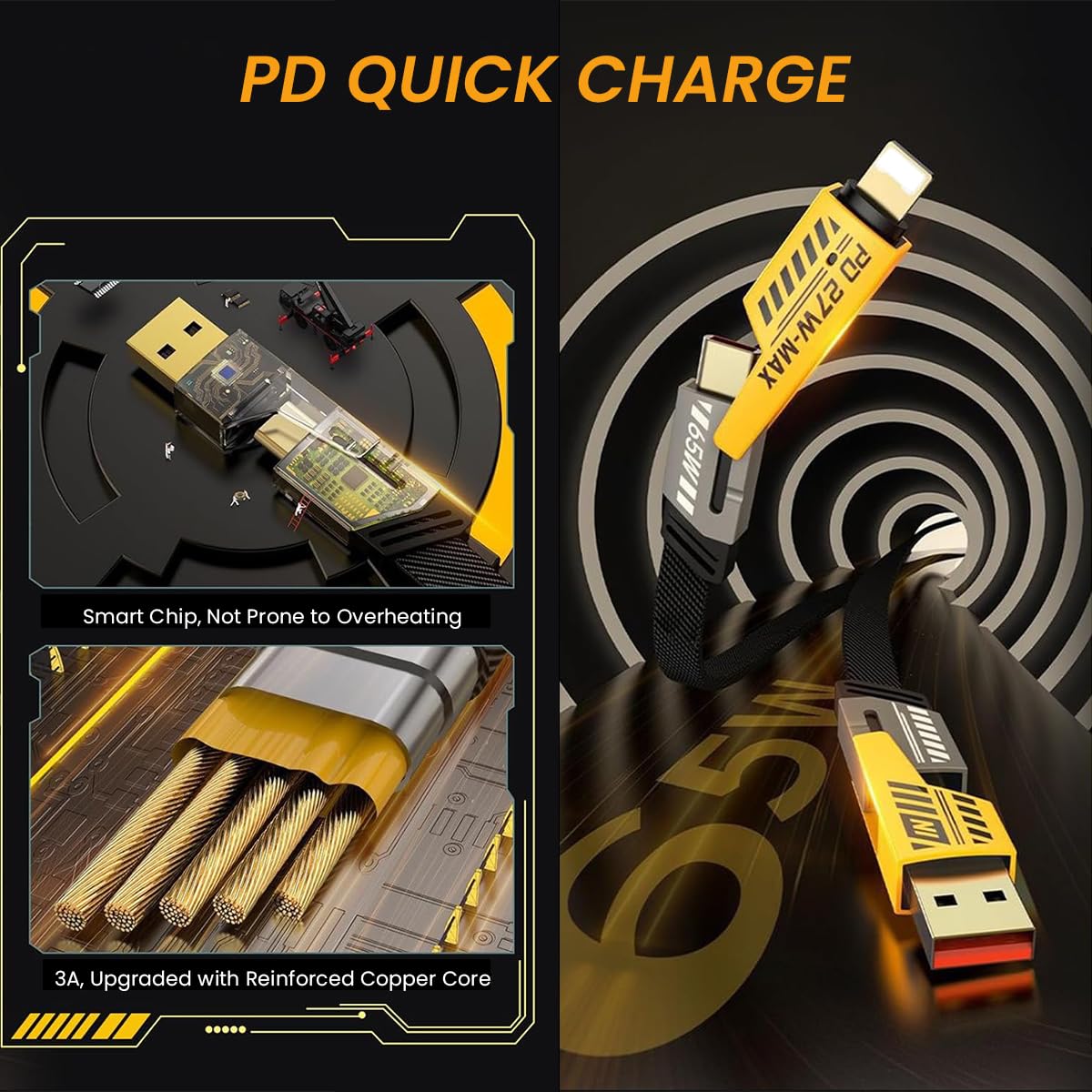 4-in-1 USB-C Charging & Data Cable: USB-C to Lightning, USB-C to USB-A, USB-A to Lightning, PD60W. Compatible with iPhone 15/14/13, laptops, and tablets.