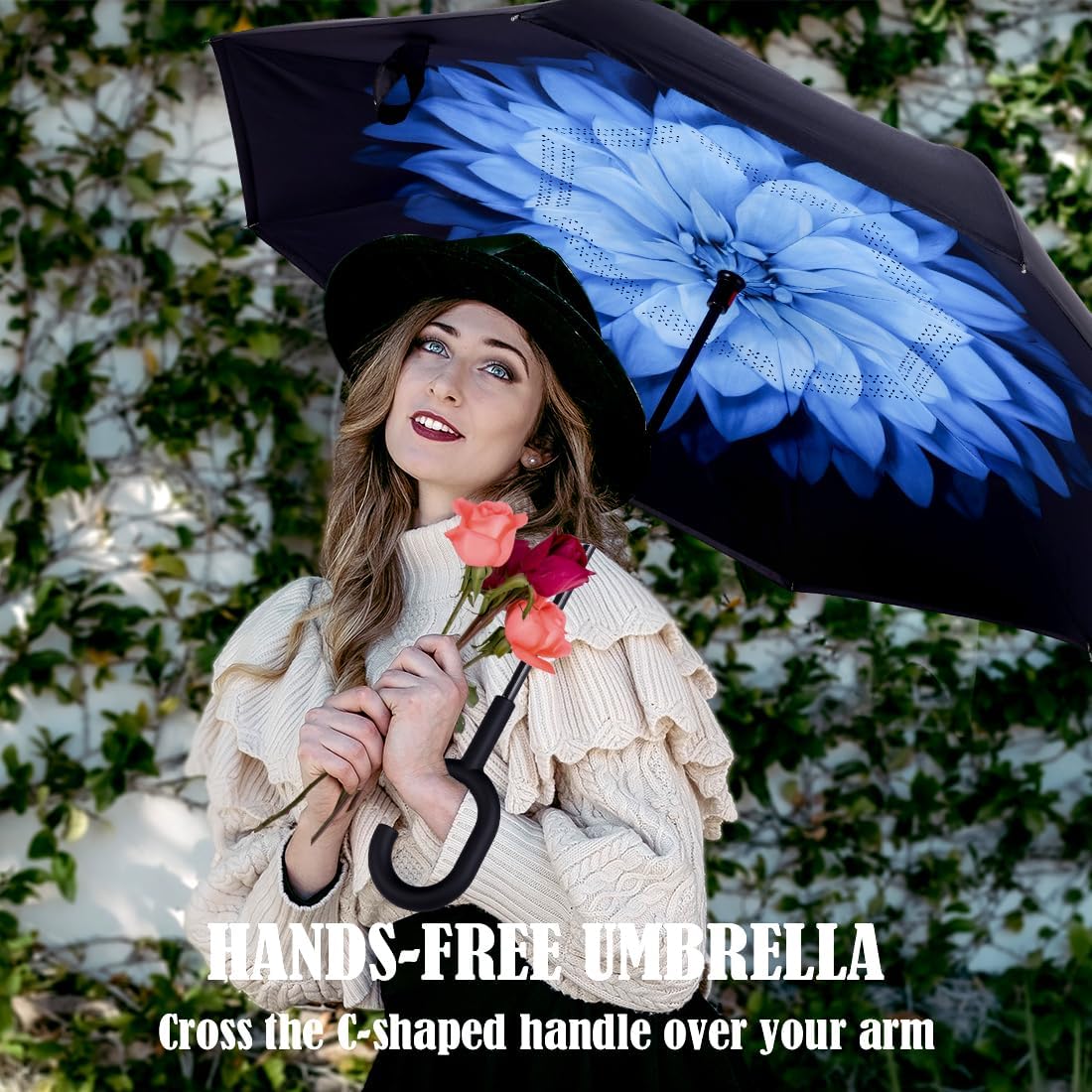 Inverted Reverse Umbrella – Windproof, Double Layer, C-Shaped Handle