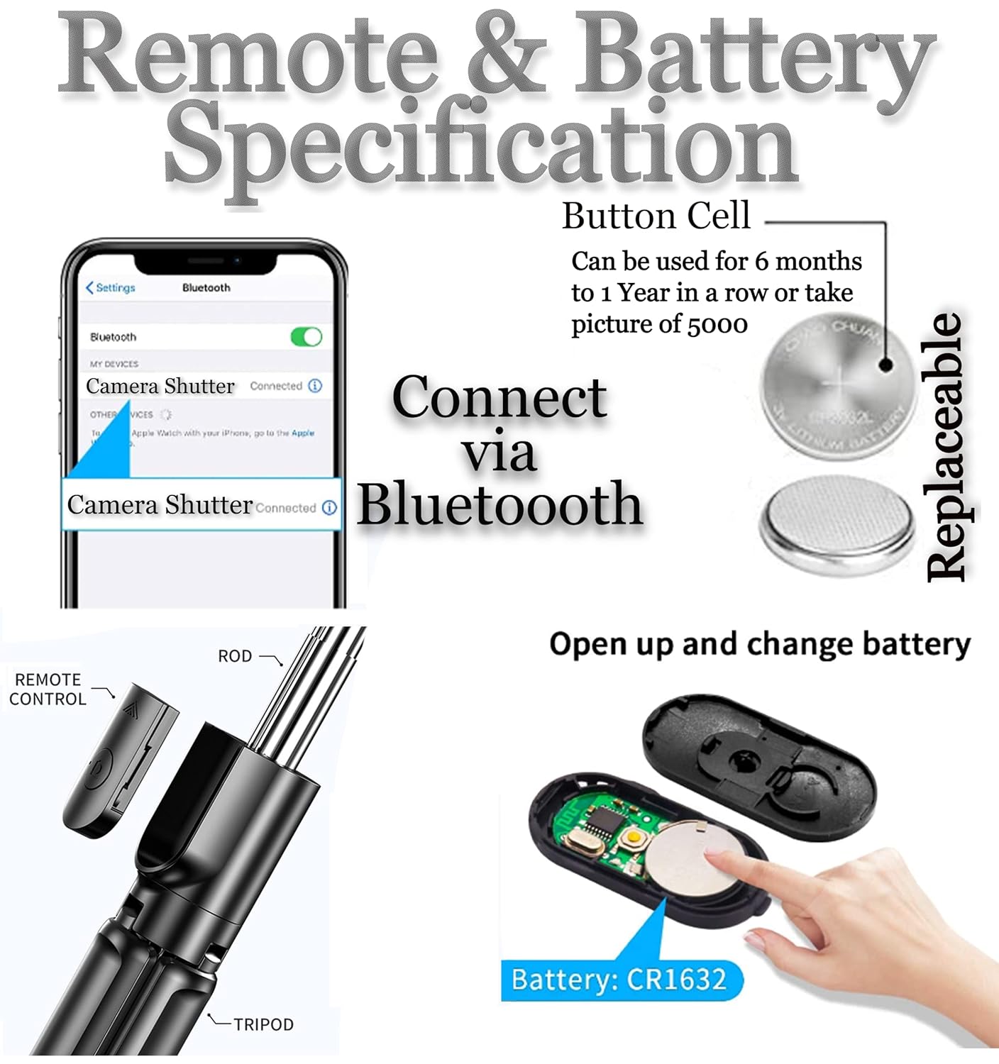 Long Selfie Stick Big Tripod with Wireless Bluetooth Selfie Remote|Compatible with All Smartphones
