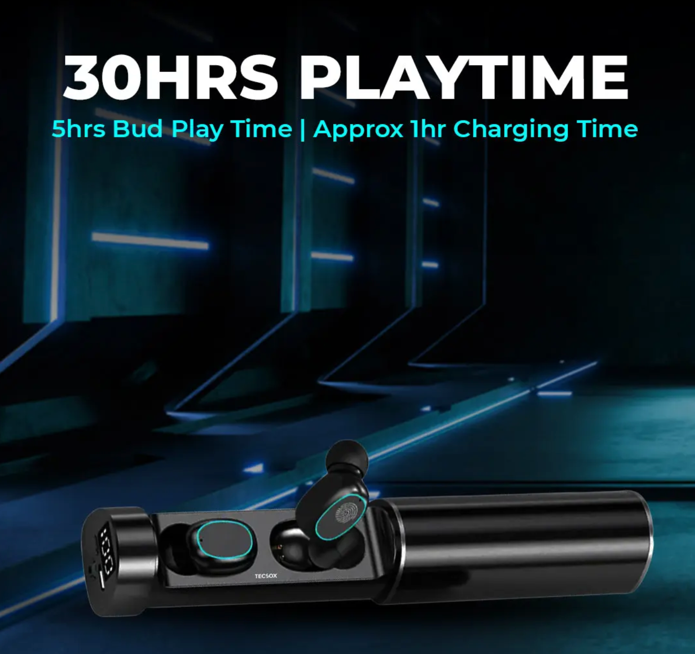 CurvePod Bluetooth Earbud | 30 Hr | High Bass | IPX Water Resistant
