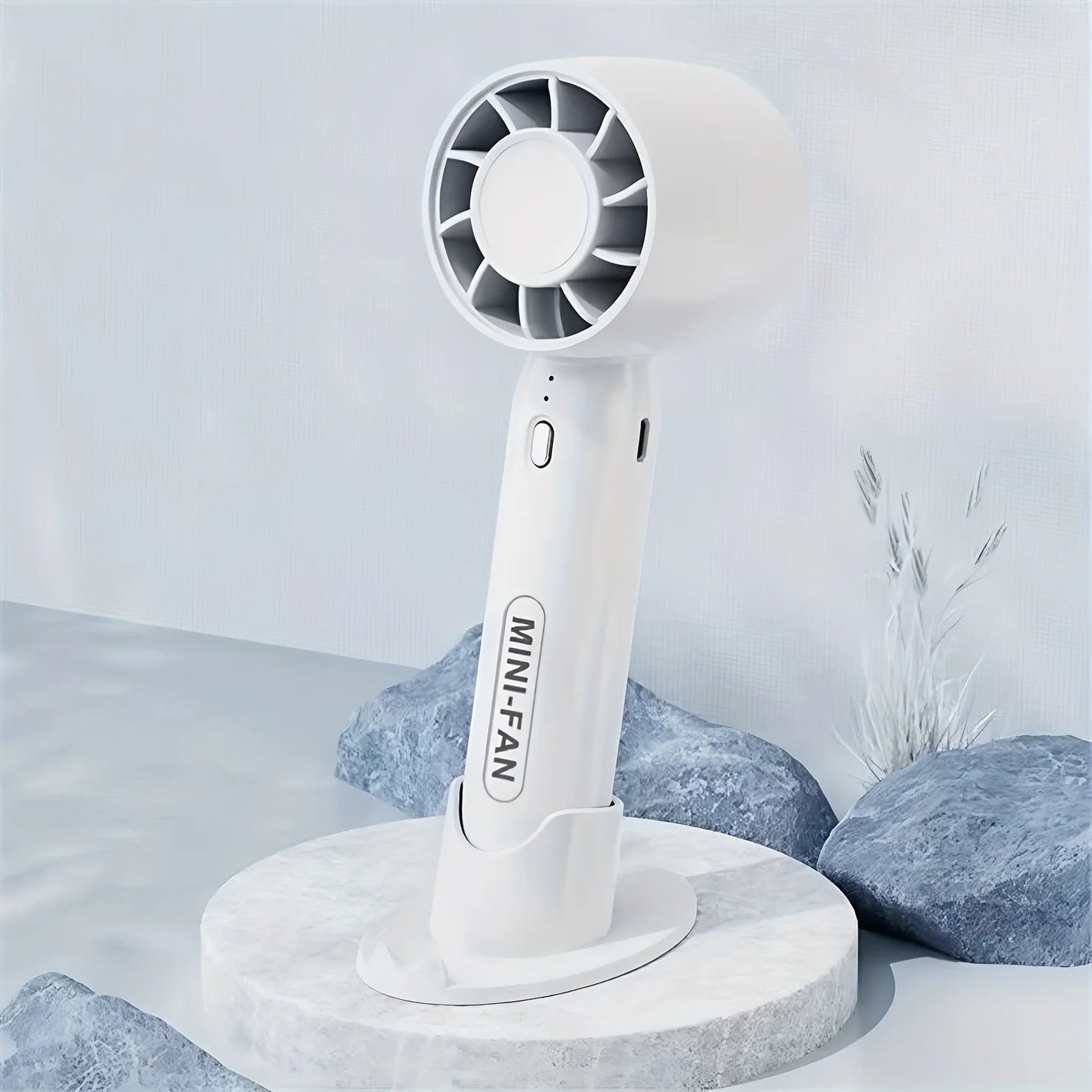 Portable Mini USB Fan – Rechargeable, 3-Speed, with Base Stand