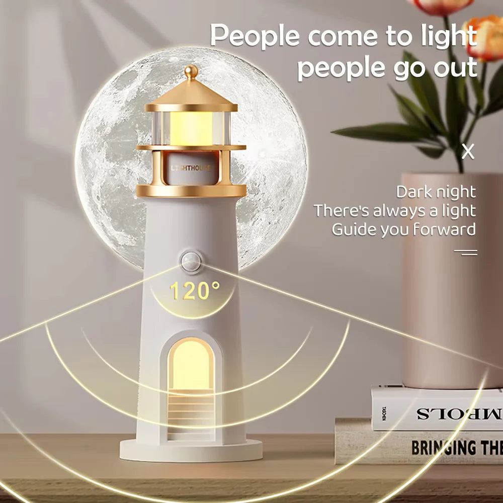 Lighthouse Light Moon Projector Lamp – Bluetooth Music & Remote-Controlled Night Light