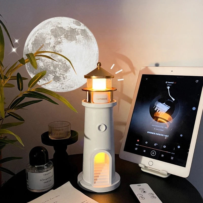 Lighthouse Light Moon Projector Lamp – Bluetooth Music & Remote-Controlled Night Light