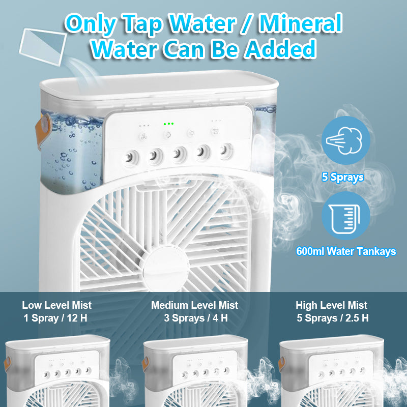 3-in-1 USB Mini Portable Air Conditioner with 7 Colors LED Light