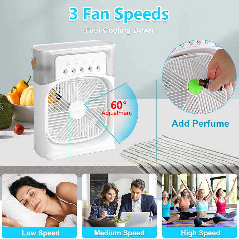 3-in-1 USB Mini Portable Air Conditioner with 7 Colors LED Light