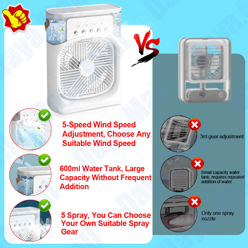 3-in-1 USB Mini Portable Air Conditioner with 7 Colors LED Light