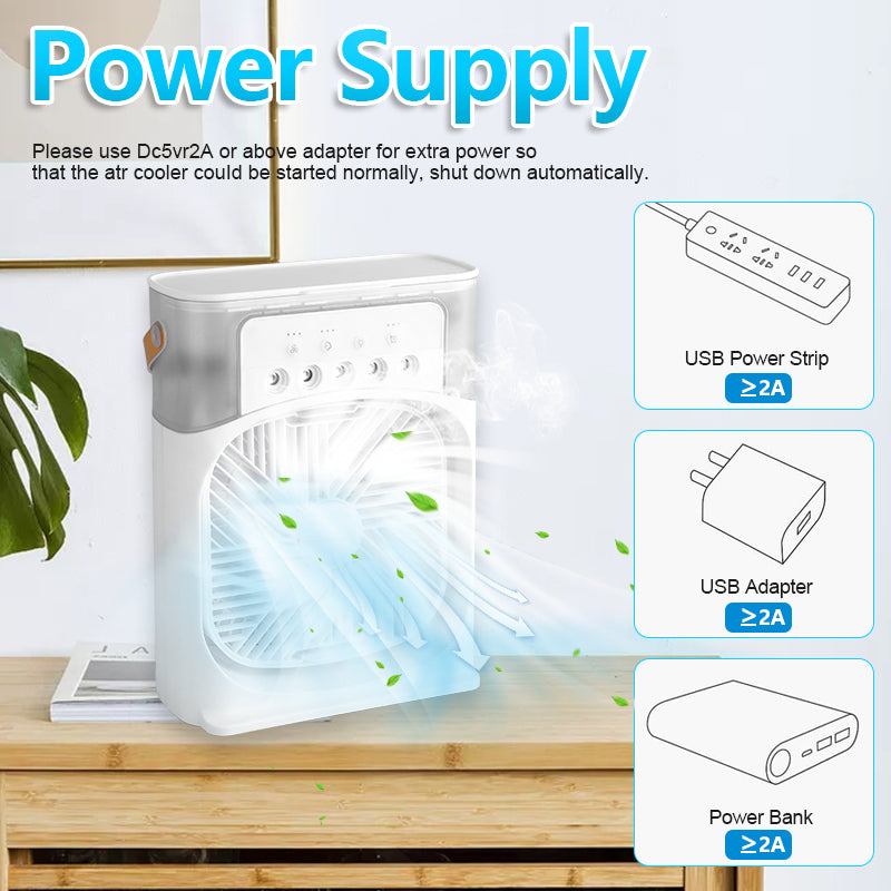 3-in-1 USB Mini Portable Air Conditioner with 7 Colors LED Light